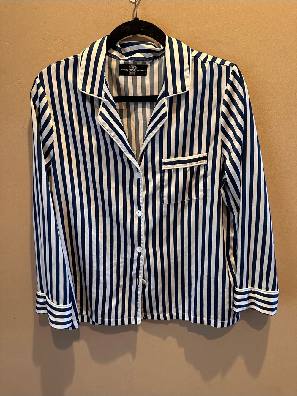 Hipchik Couture Womens S Blue White Striped Do Not Disturb Pajama Top Blouse